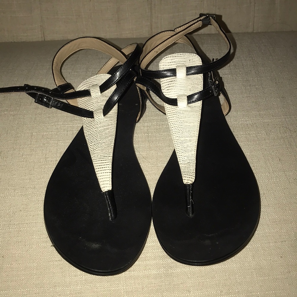 BCBG Black and White Strappy Sandal